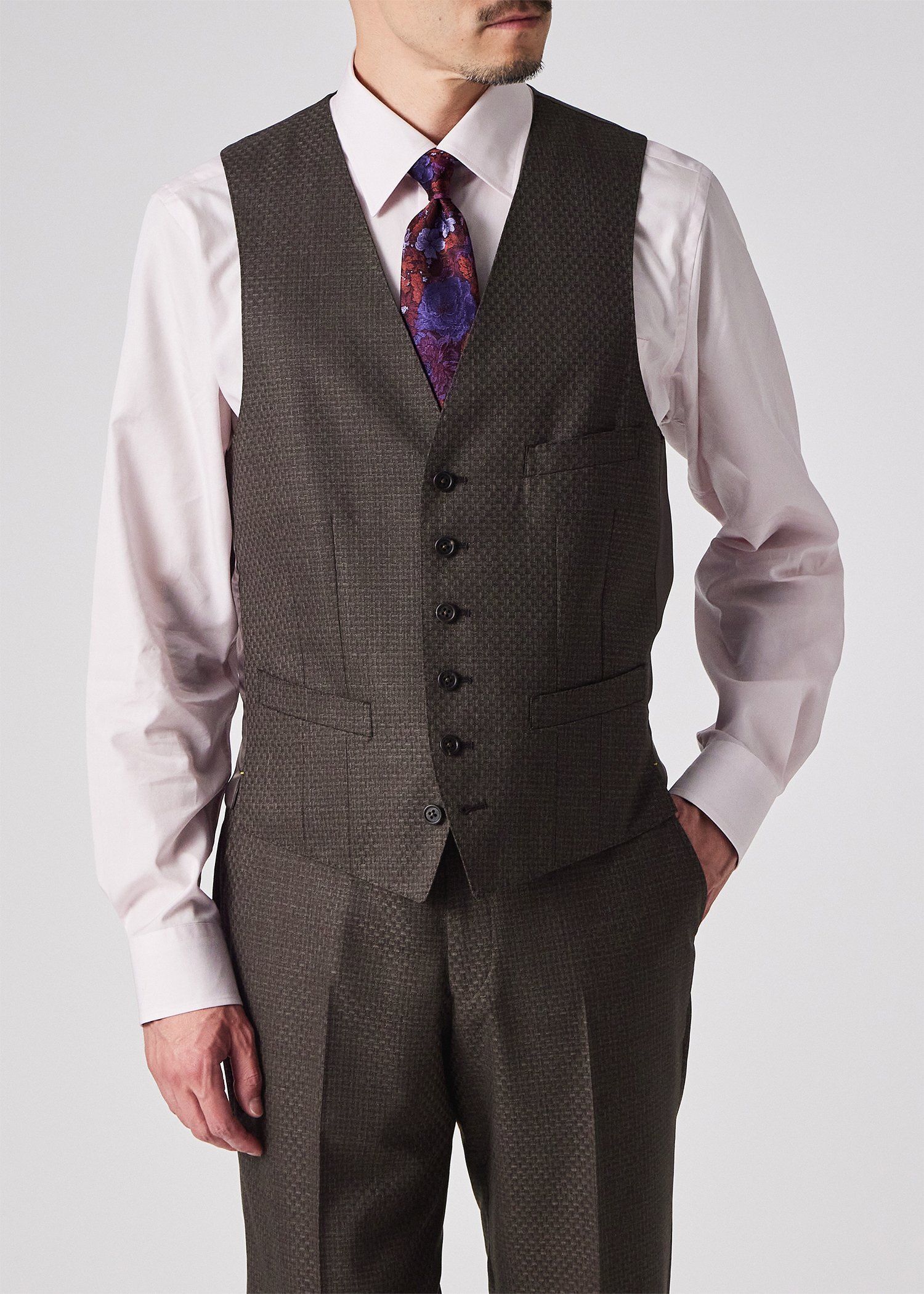 テクスチャードチェック 6B ベスト