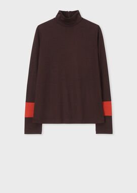 ウィメンズ コントラストカラー ハイネック カットソー