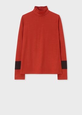 ウィメンズ コントラストカラー ハイネック カットソー