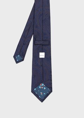 美品 ポールスミス ネクタイ ペイズリー ジャガード 古着コーデ 光沢感 青紺 シャドーペイズリー タイ（ネイビー） ｜ポール・スミス