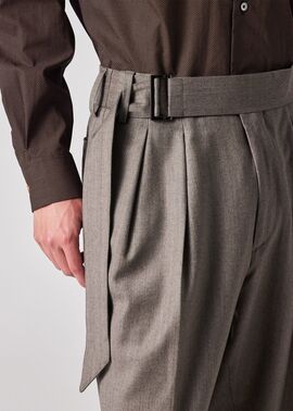 ウールカシミヤフランネル ベルトフロント ワイドトラウザーズ