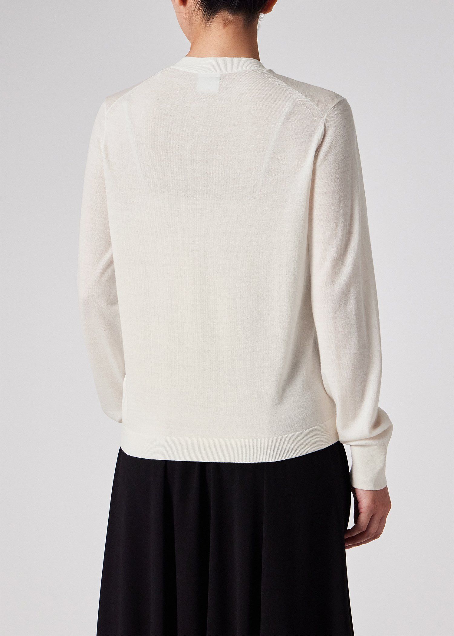 ウィメンズ ドレープウール ストライプ ヘンリーネック ニット