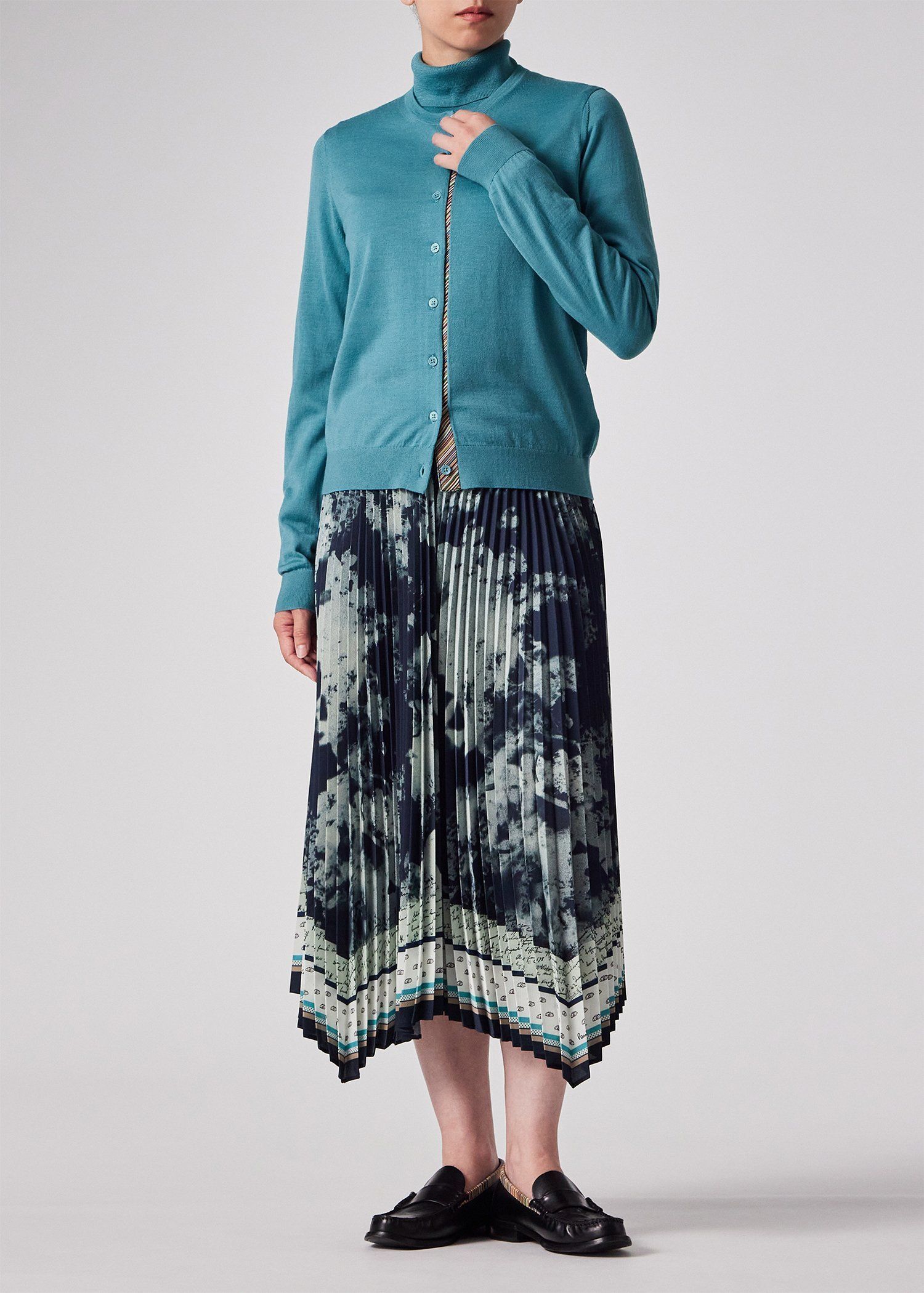 ウィメンズ ドレープウール ストライプ タートルネック ニット