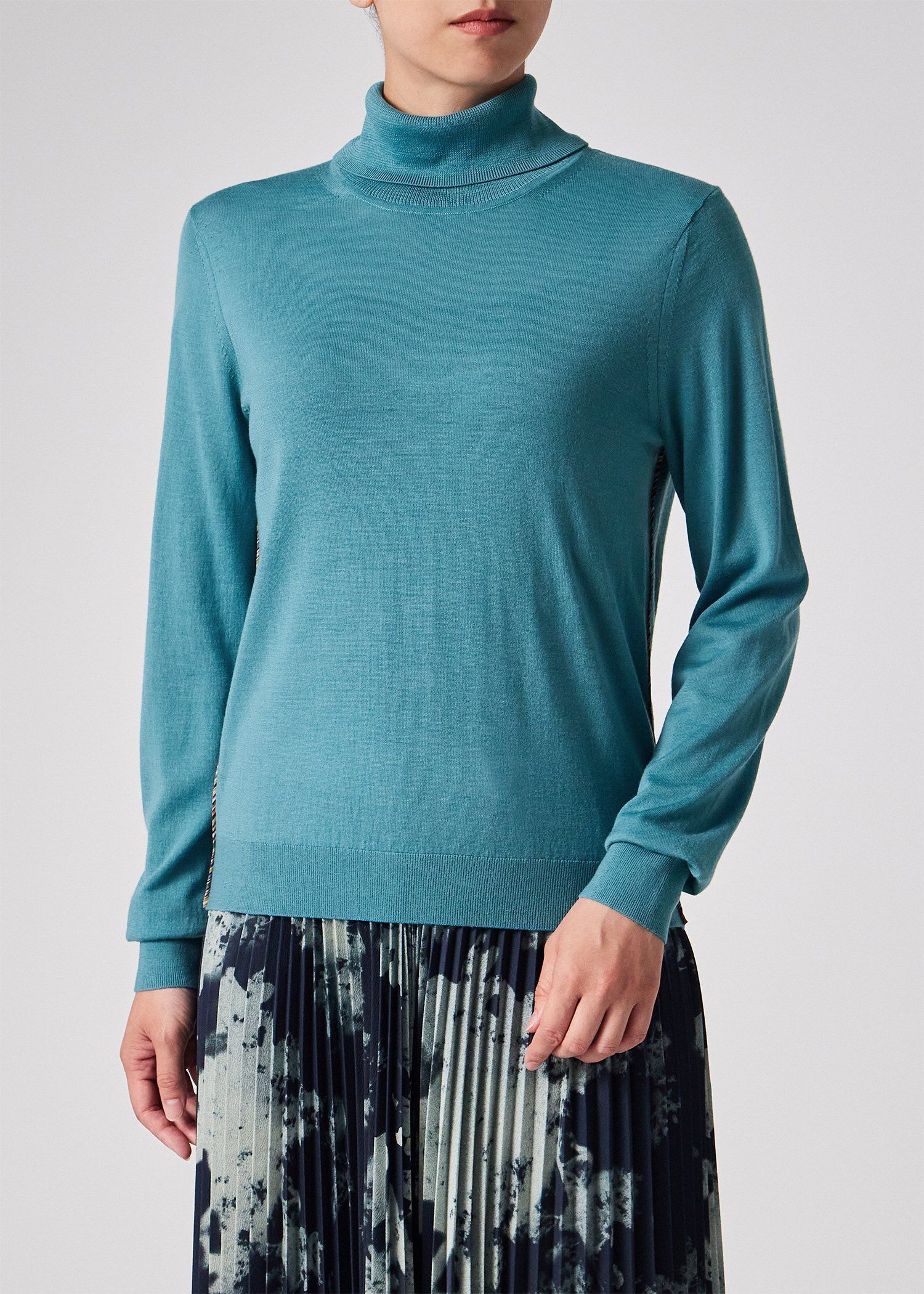 ウィメンズ ドレープウール ストライプ タートルネック ニット