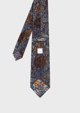 【日本製】ポールスミス ネクタイ チャコールグレー系 ゴールド 花柄 光沢 高級 ポールスミス ネクタイ チャコールグレー系 ゴールド 花柄 光沢 高級