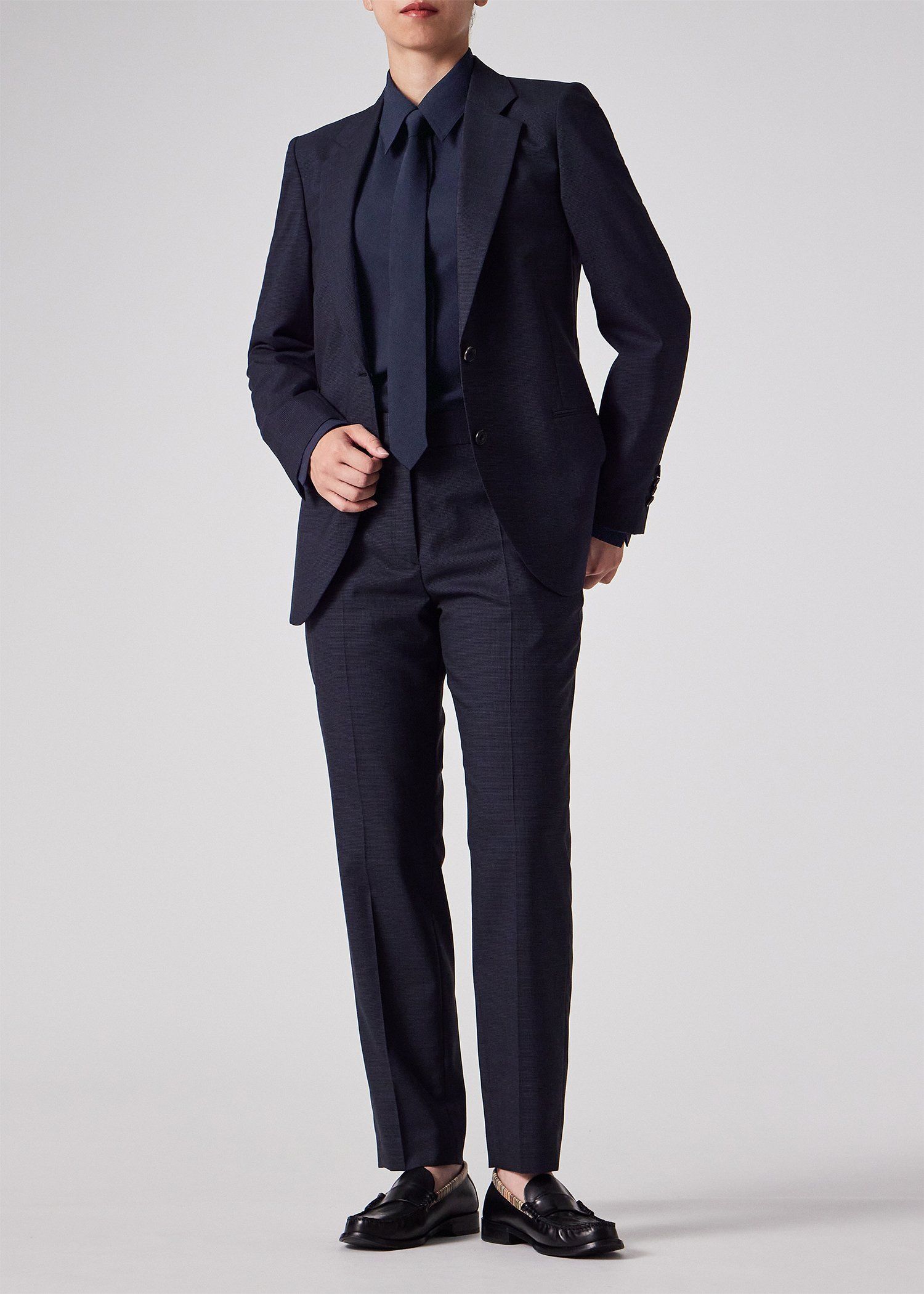 ウィメンズ バックサテンジョーゼット ボウタイブラウス（ネイビー