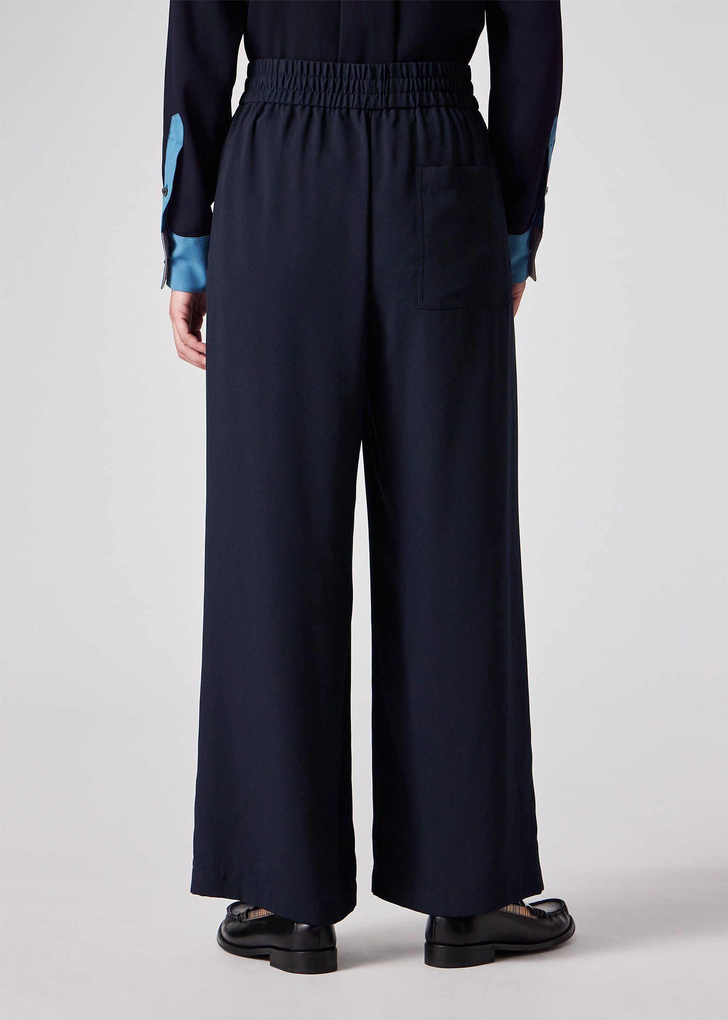 メゾンスイミンです ウィメンズ バックサテン ジョーゼット ワイドパンツ（ネイビー
