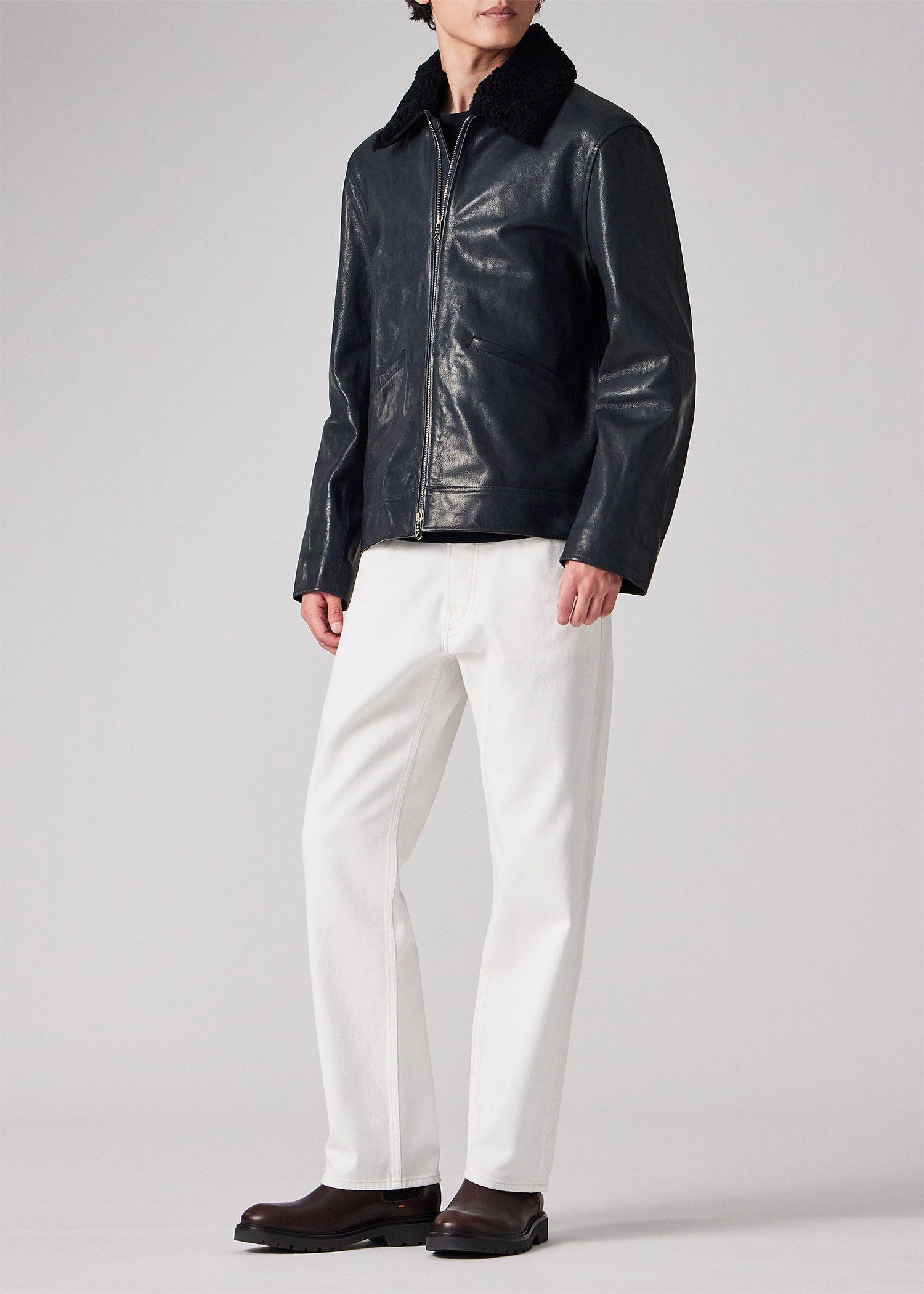 デタッチャブルボア ゴートレザーブルゾン（ネイビー） ｜ポール・スミス