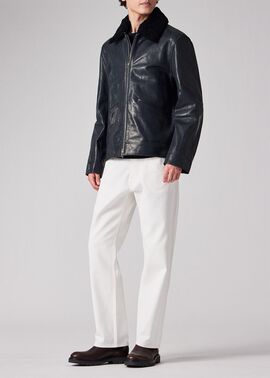 ポールスミス　レザーブルゾン　無地 デタッチャブルボア ゴートレザーブルゾン（ネイビー） ｜ポール・スミス