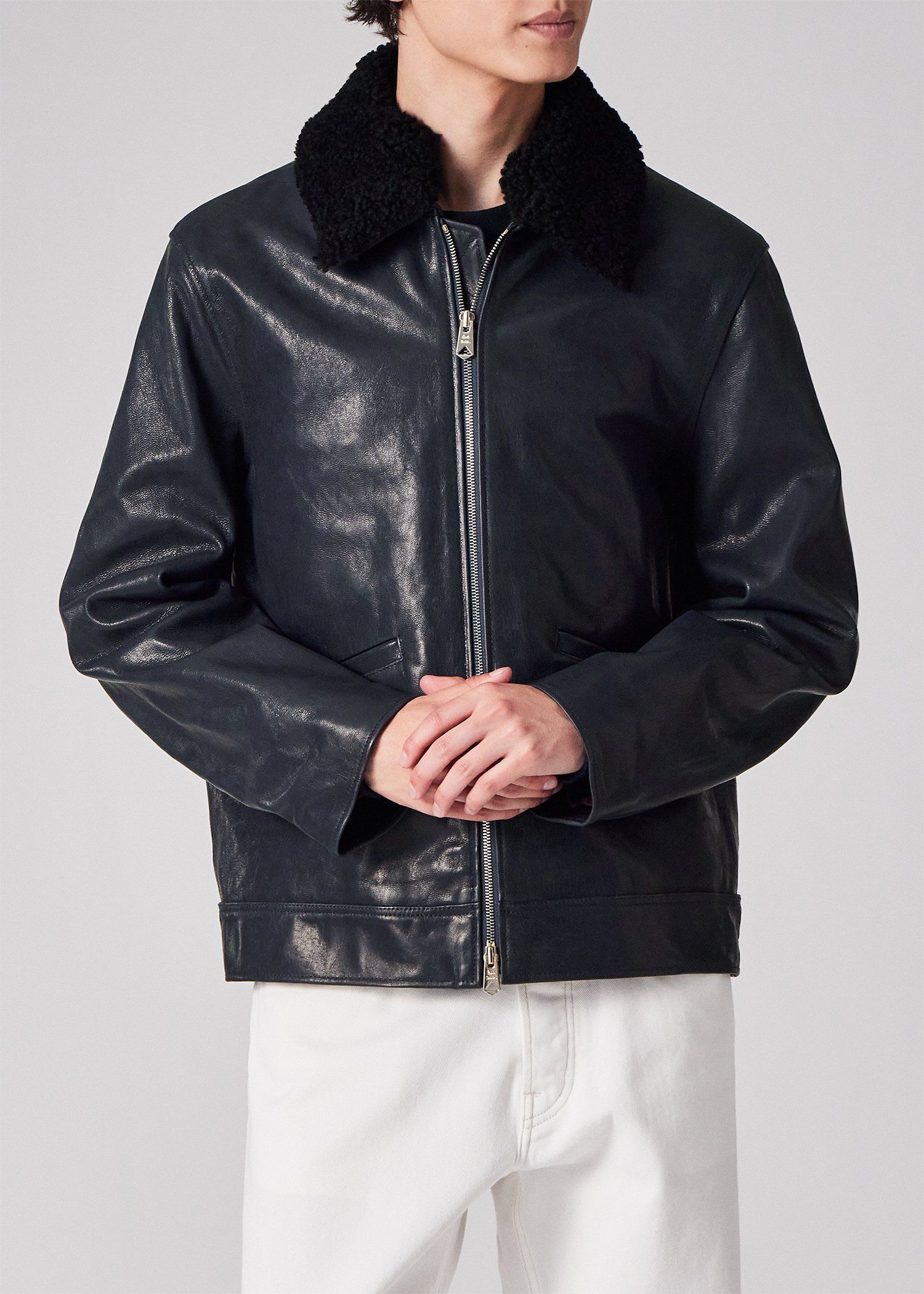 デタッチャブルボア ゴートレザーブルゾン（ネイビー） ｜ポール・スミス