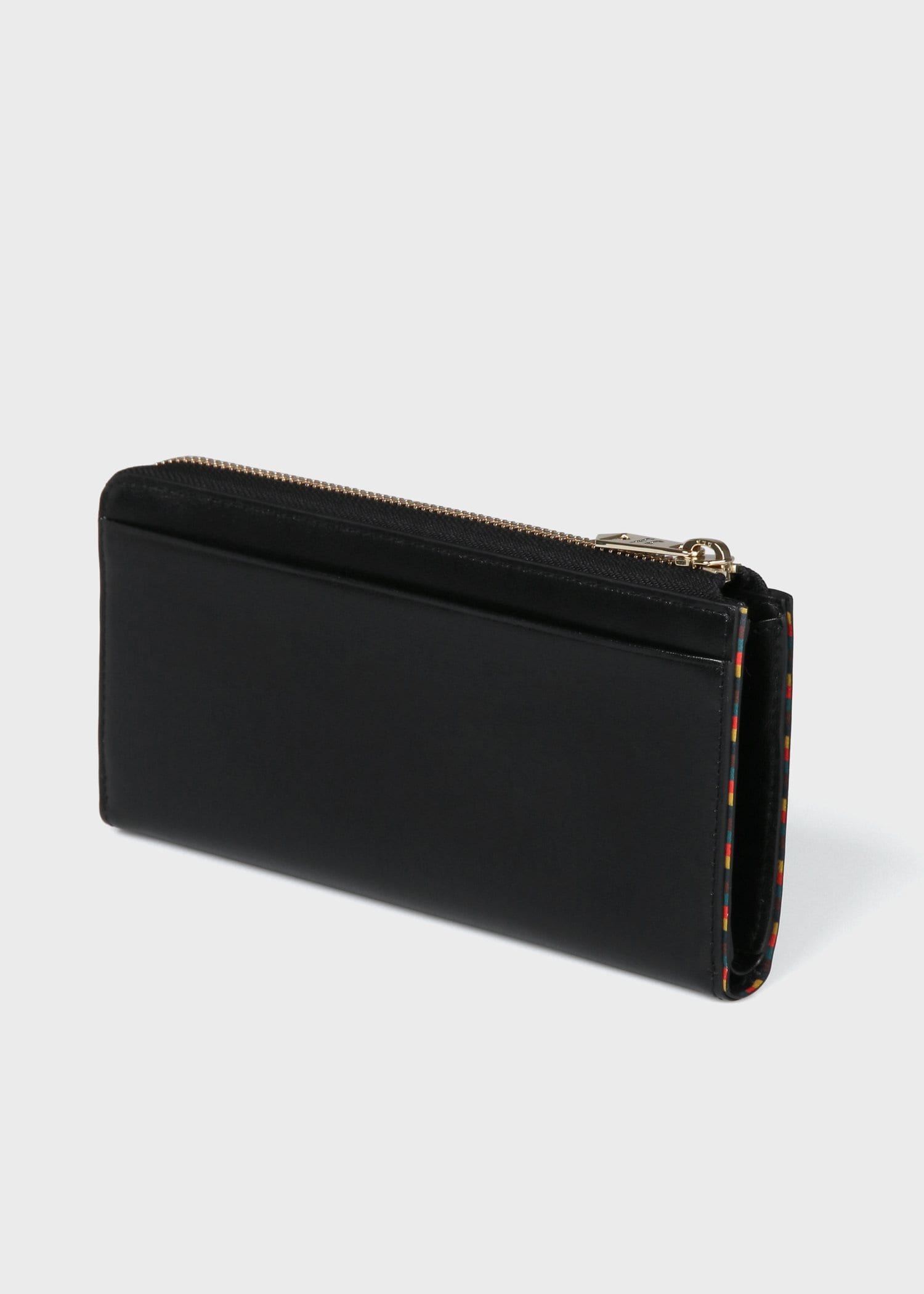 605 新品 ポールスミス ブライトストライプトリム L字ジップ 長財布 黒 ポールスミス 財布 Paul Smith メンズ L字ファスナー長財布