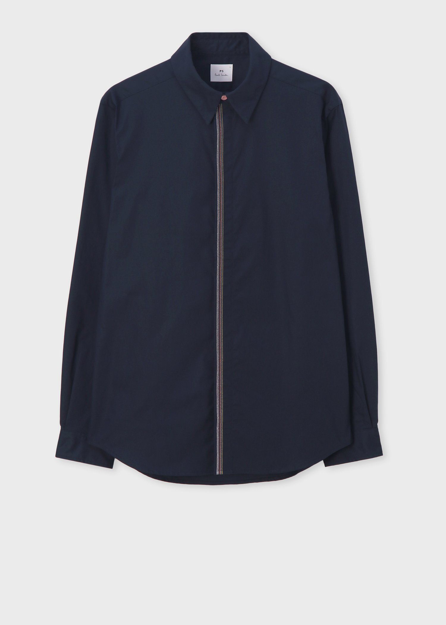 カラーストライプステッチ フライフロントシャツ（ネイビー