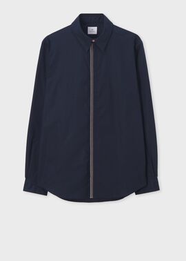 カラーストライプステッチ フライフロントシャツ