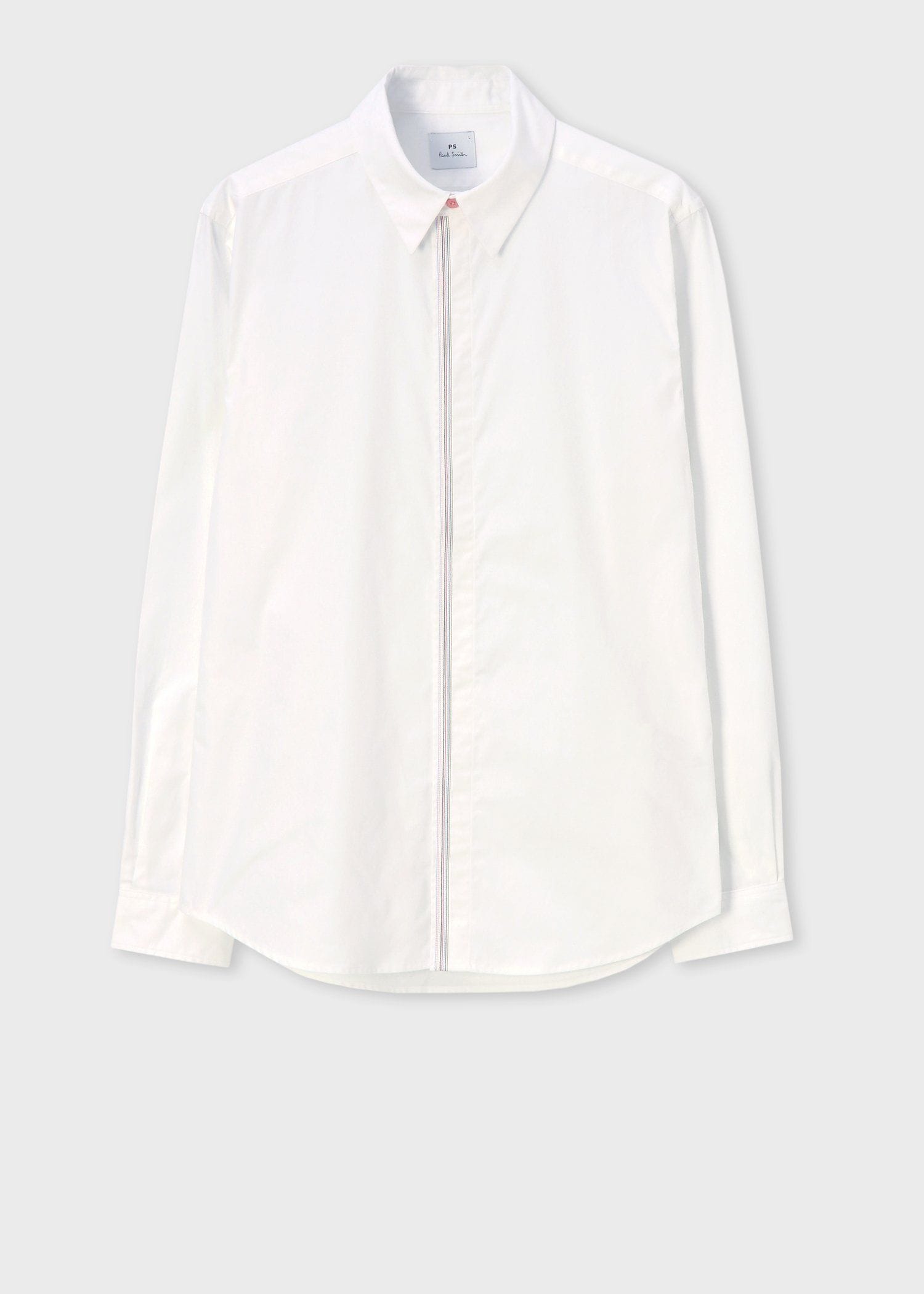 カラーストライプステッチ フライフロントシャツ