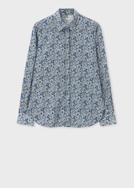 ウィメンズ リバティプリント 長袖シャツ（ライトブルー