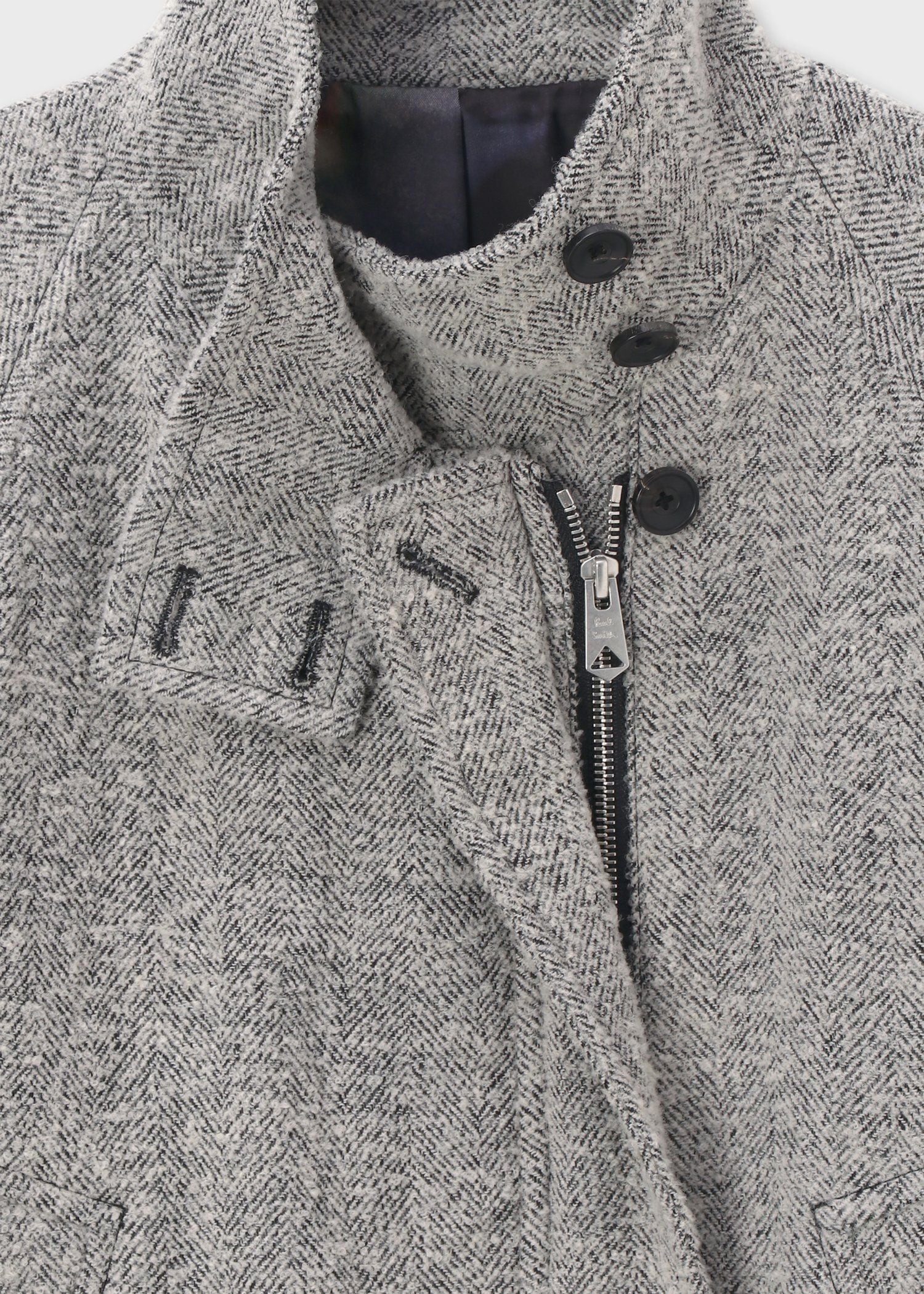 ウィメンズ ヘリンボーン ツイード スタンドカラー ブルゾン