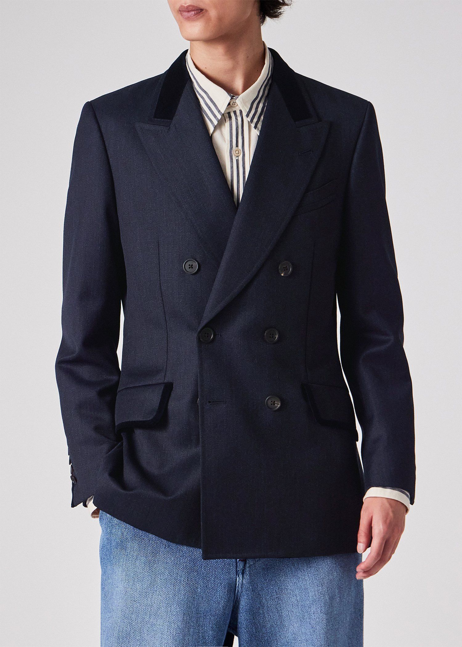 Paul Smith ダブルブレスト テーラードジャケット ヴィンテージテクスチャー ダブルブレスト ジャケット（ネイビー