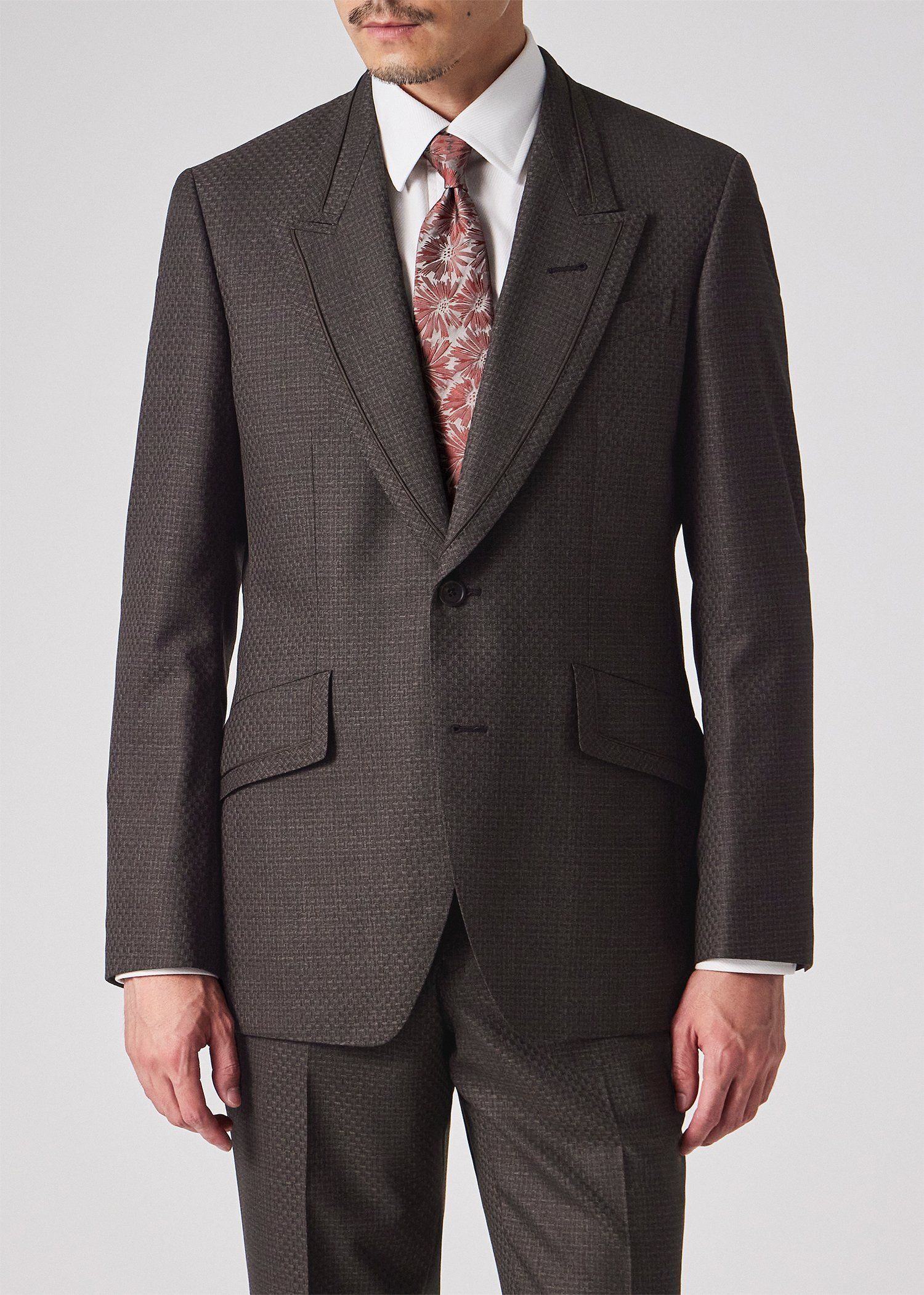 テクスチャードチェック ピークドラペル スーツ