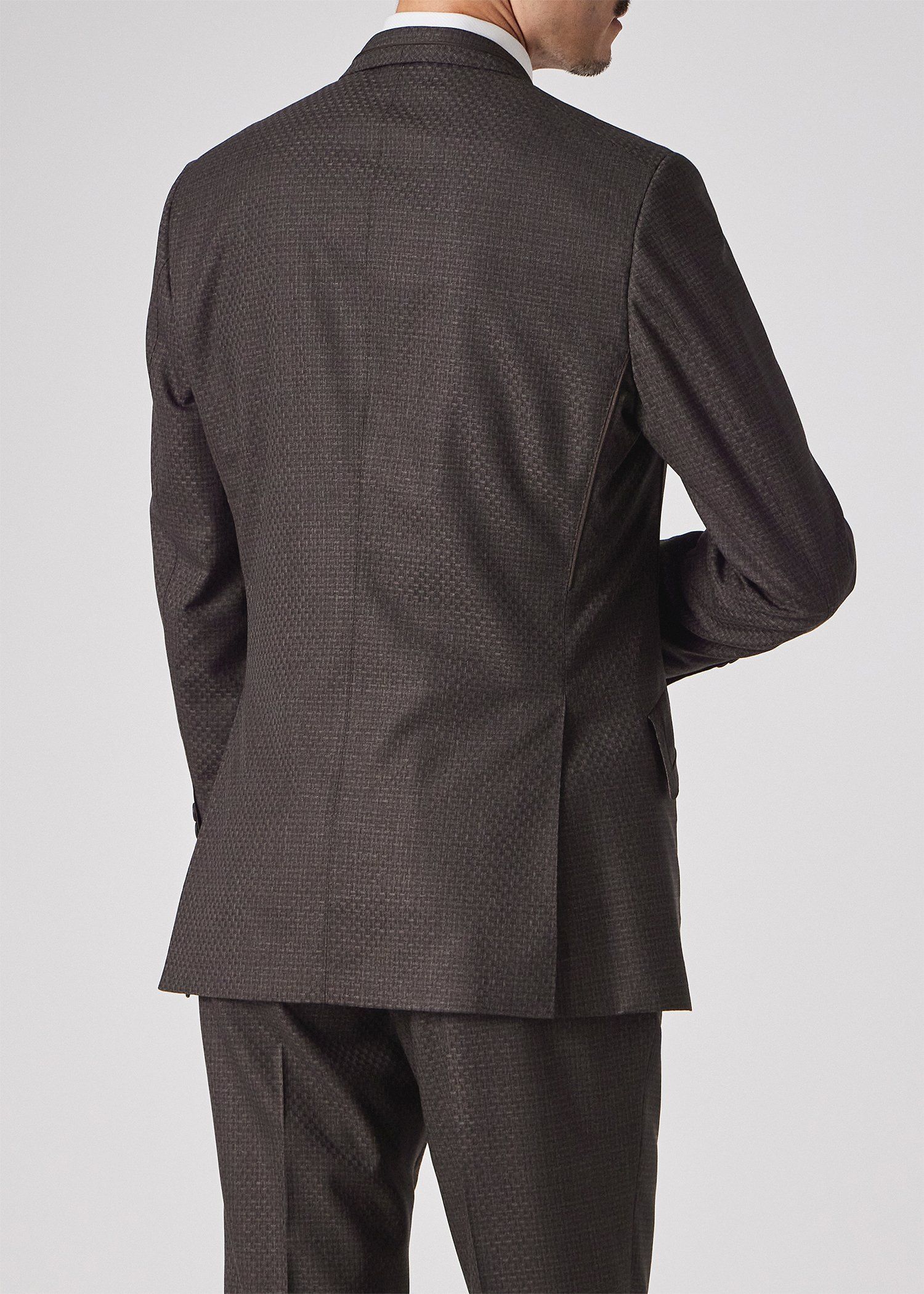 テクスチャードチェック ピークドラペル スーツ