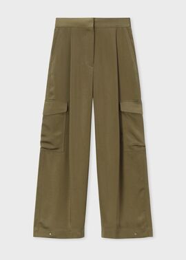 ウィメンズ サテン ミリタリー カーゴパンツ（カーキ） ｜ポール・スミス
