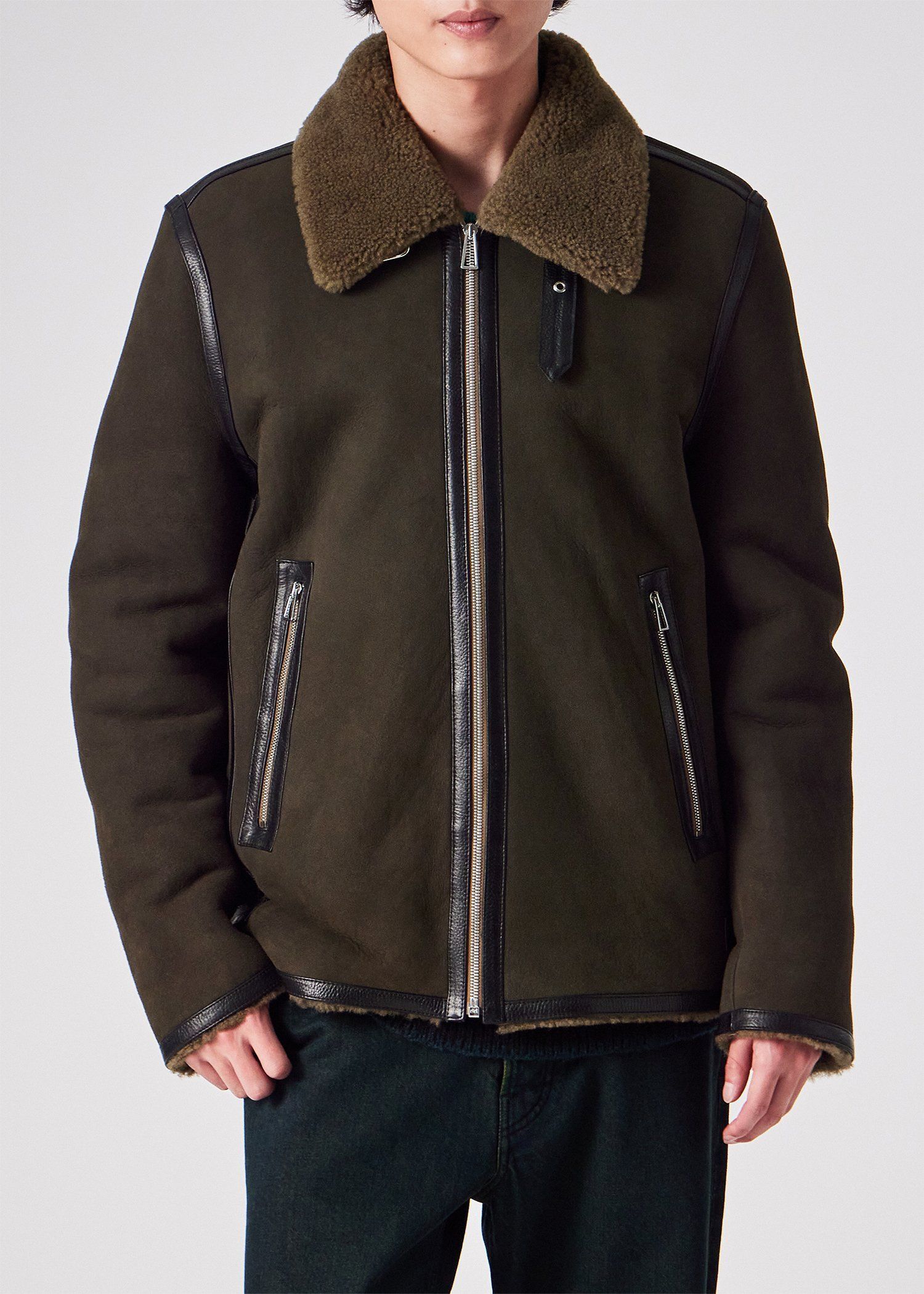 コンビテクスチャー ムートンレザー ブルゾン