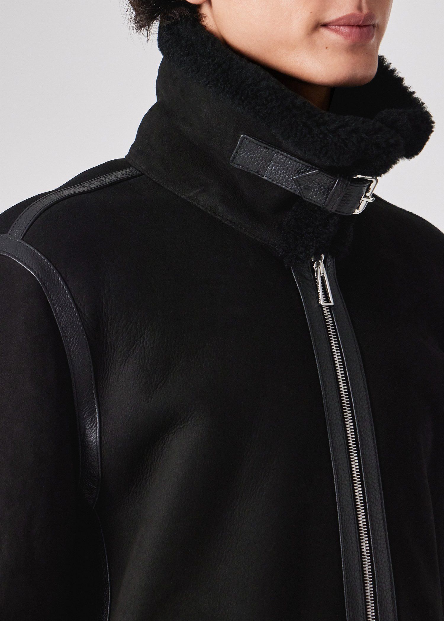 コンビテクスチャー ムートンレザー ブルゾン