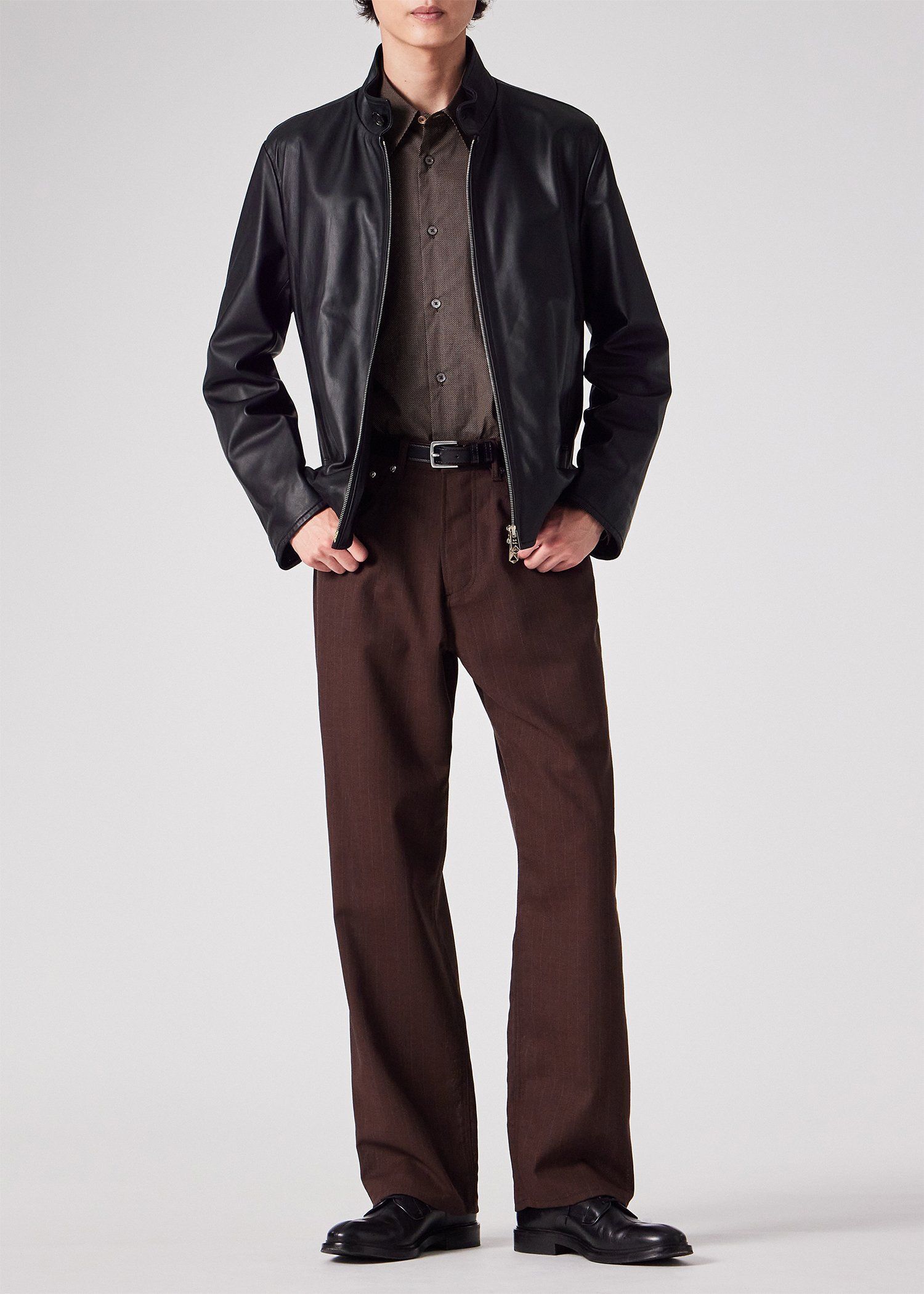 スタンドカラー レザーブルゾン