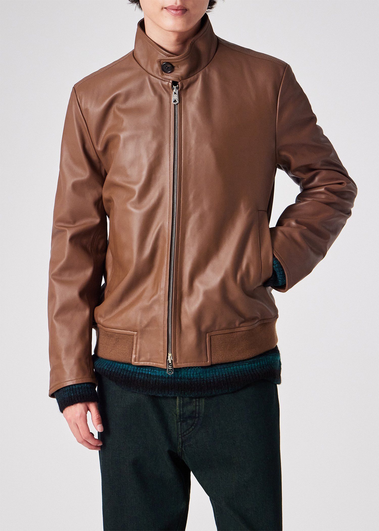 スタンドカラー レザーブルゾン