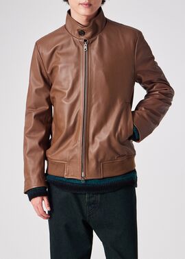 スタンドカラー レザーブルゾン（キャメル） ｜ポール・スミス