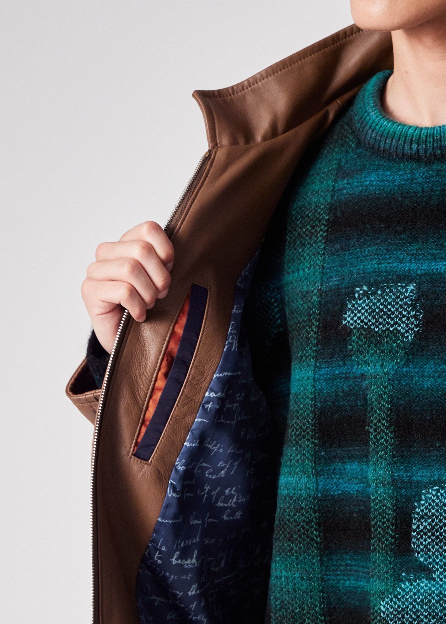 スタンドカラー レザーブルゾン