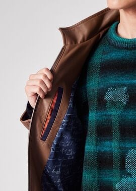 スタンドカラー レザーブルゾン（キャメル） ｜ポール・スミス