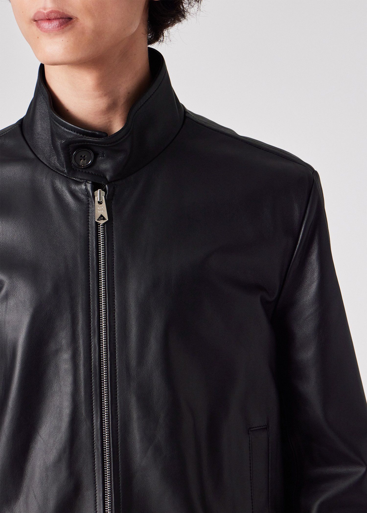 スタンドカラー レザーブルゾン