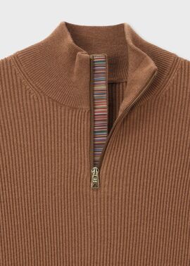 シグネチャーストライプテープ ハーフジップニット（ブラウン