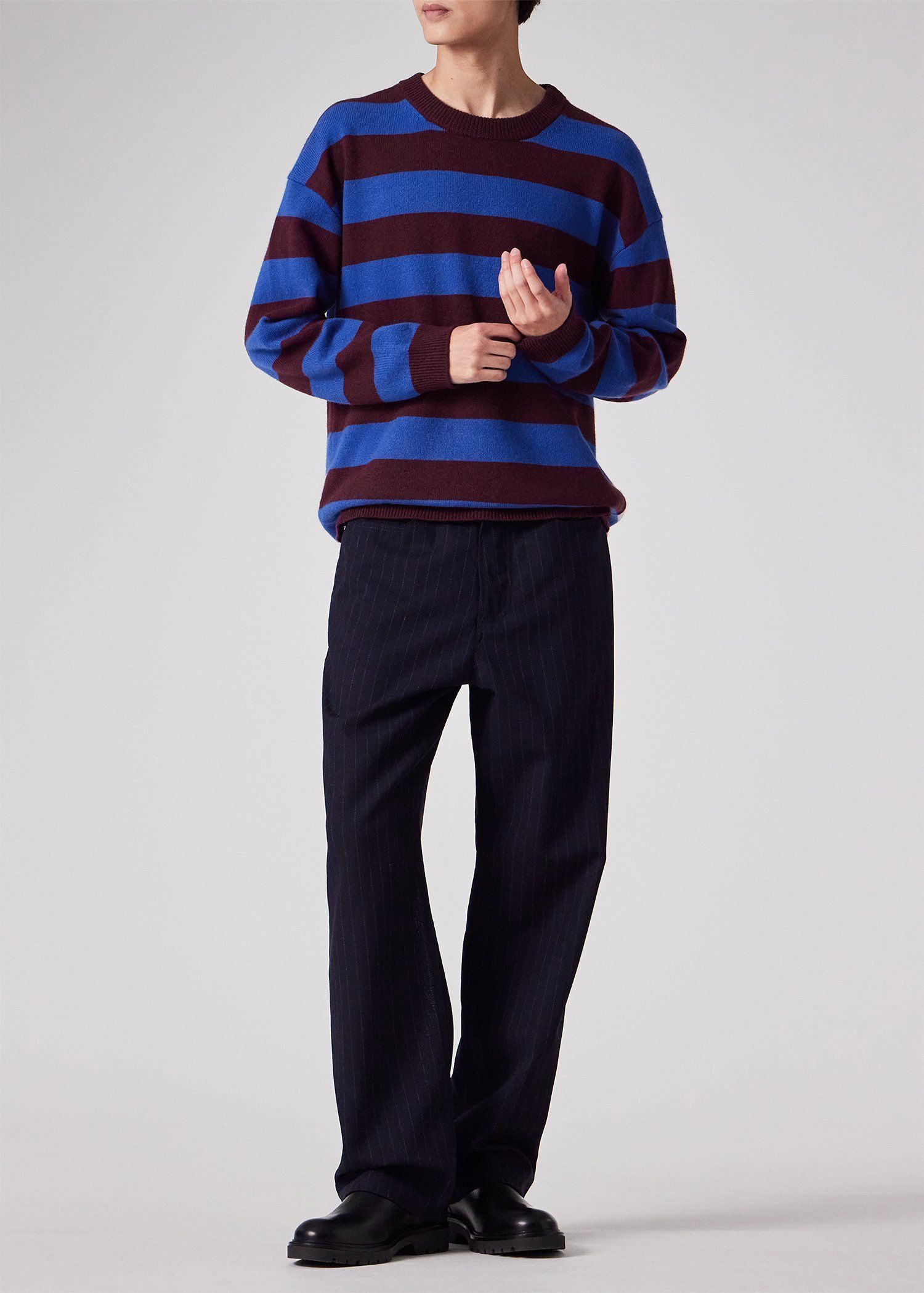 コントラストボーダー クルーネックニット