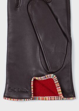 シグネチャーストライプ パイピング レザーグローブ（ダークブラウン