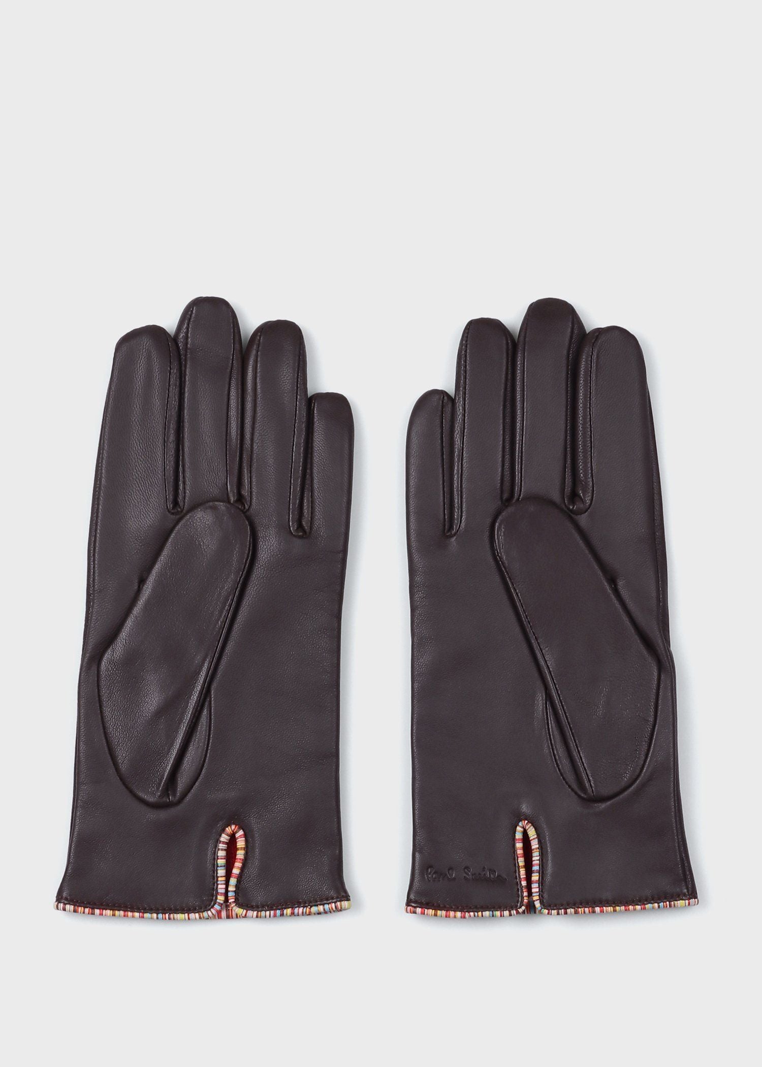 【Paul Smith】 シグネチャーストライ プパイピング レザーグローブ シグネチャーストライプ パイピング レザーグローブ（ダークブラウン