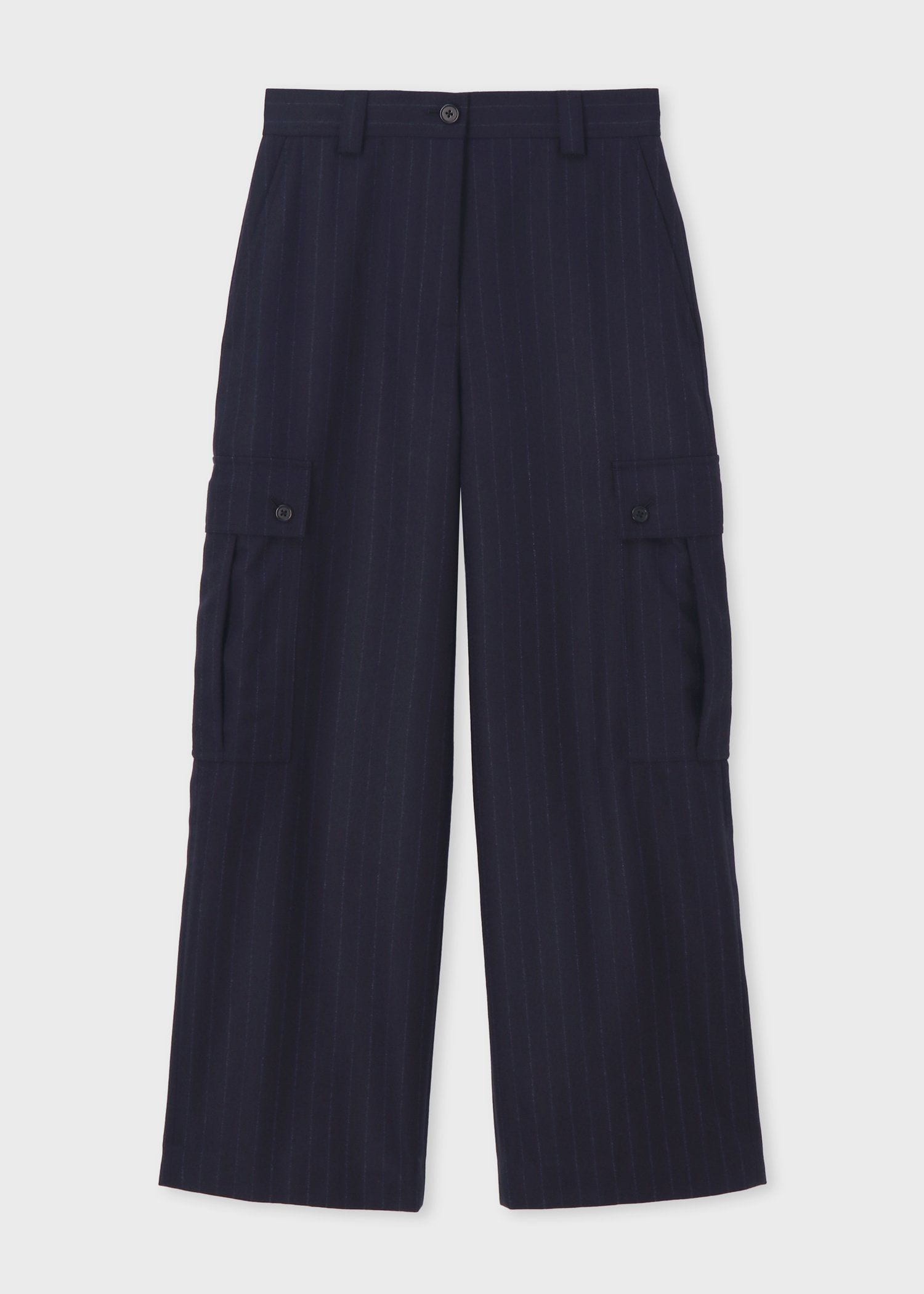ウィメンズ ストライプ ウール カーゴパンツ（ネイビー） ｜ポール・スミス