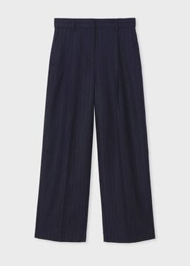 ウィメンズ ストライプ ウール ワイドパンツ（ネイビー） ｜ポール・スミス