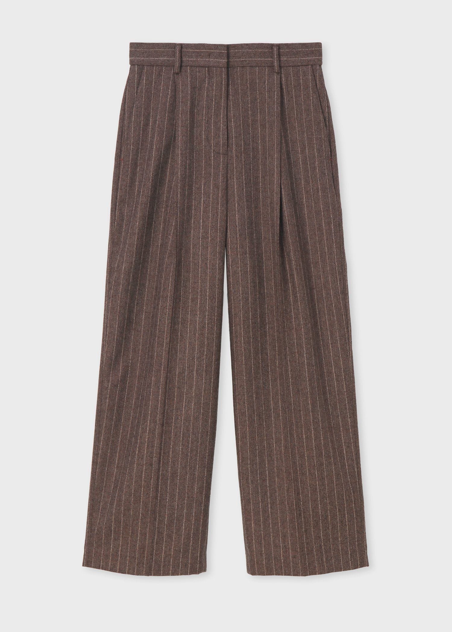 ウィメンズ ストライプ ウール ワイドパンツ（ブラウン） ｜ポール・スミス