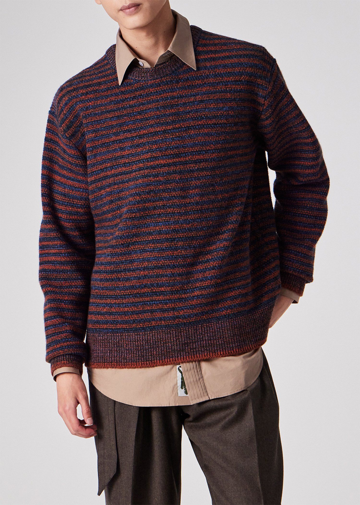 メランジボーダー クルーネックニット