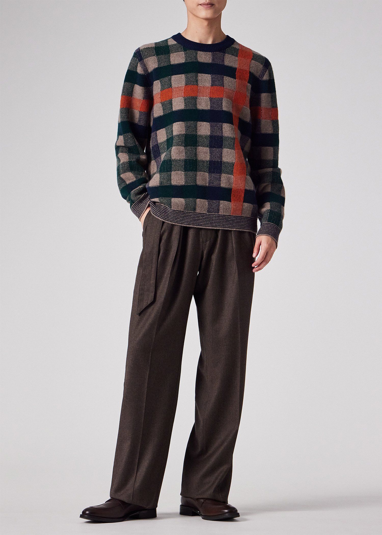 ビンテージファンシーチェック クルーネックニット