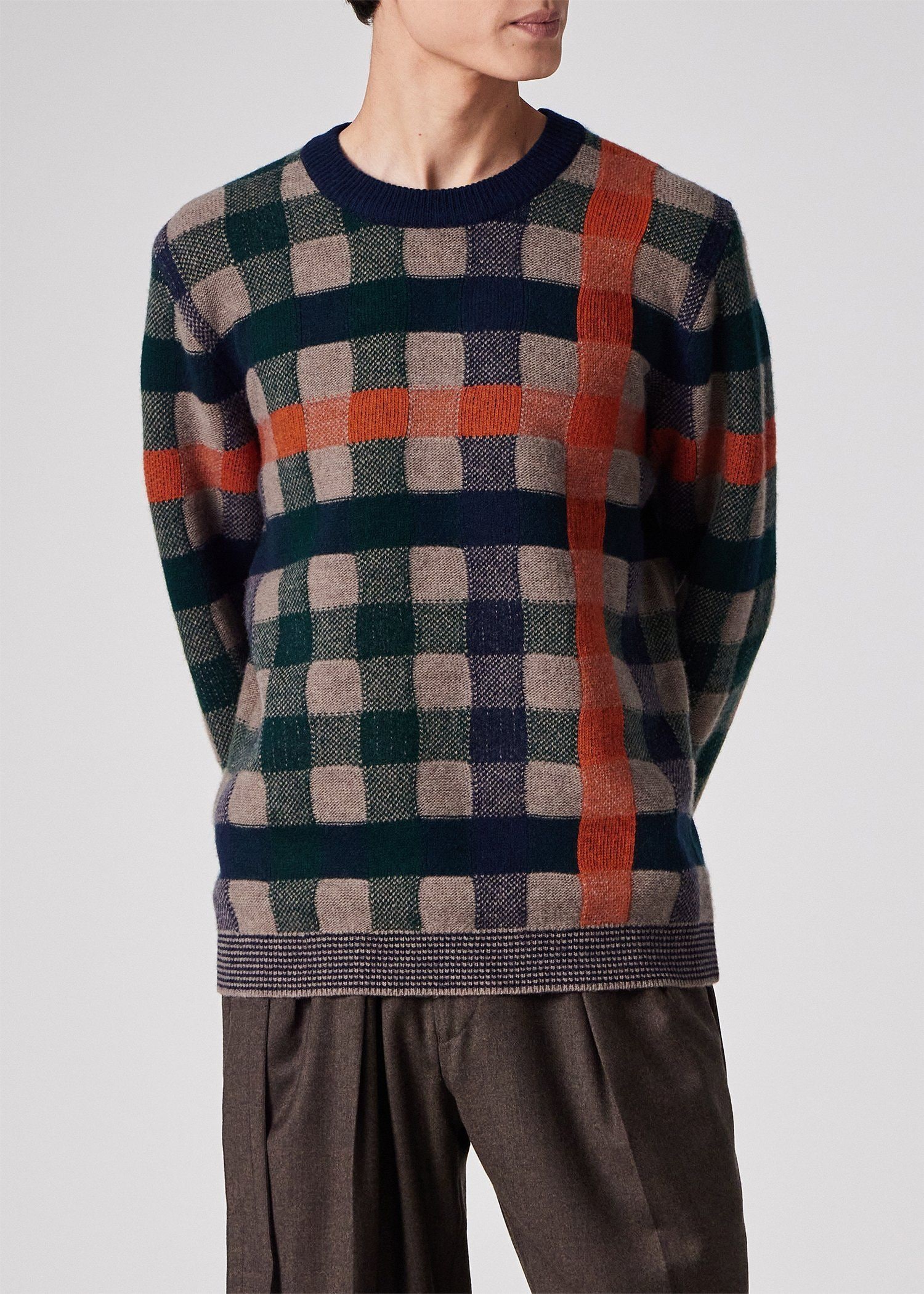 ビンテージファンシーチェック クルーネックニット