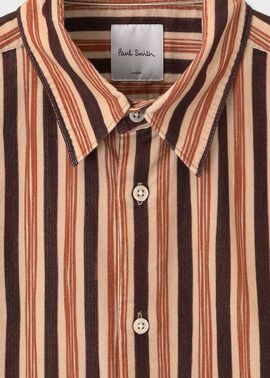 ハンドドローイングストライプ コーデュロイシャツ（ベージュ