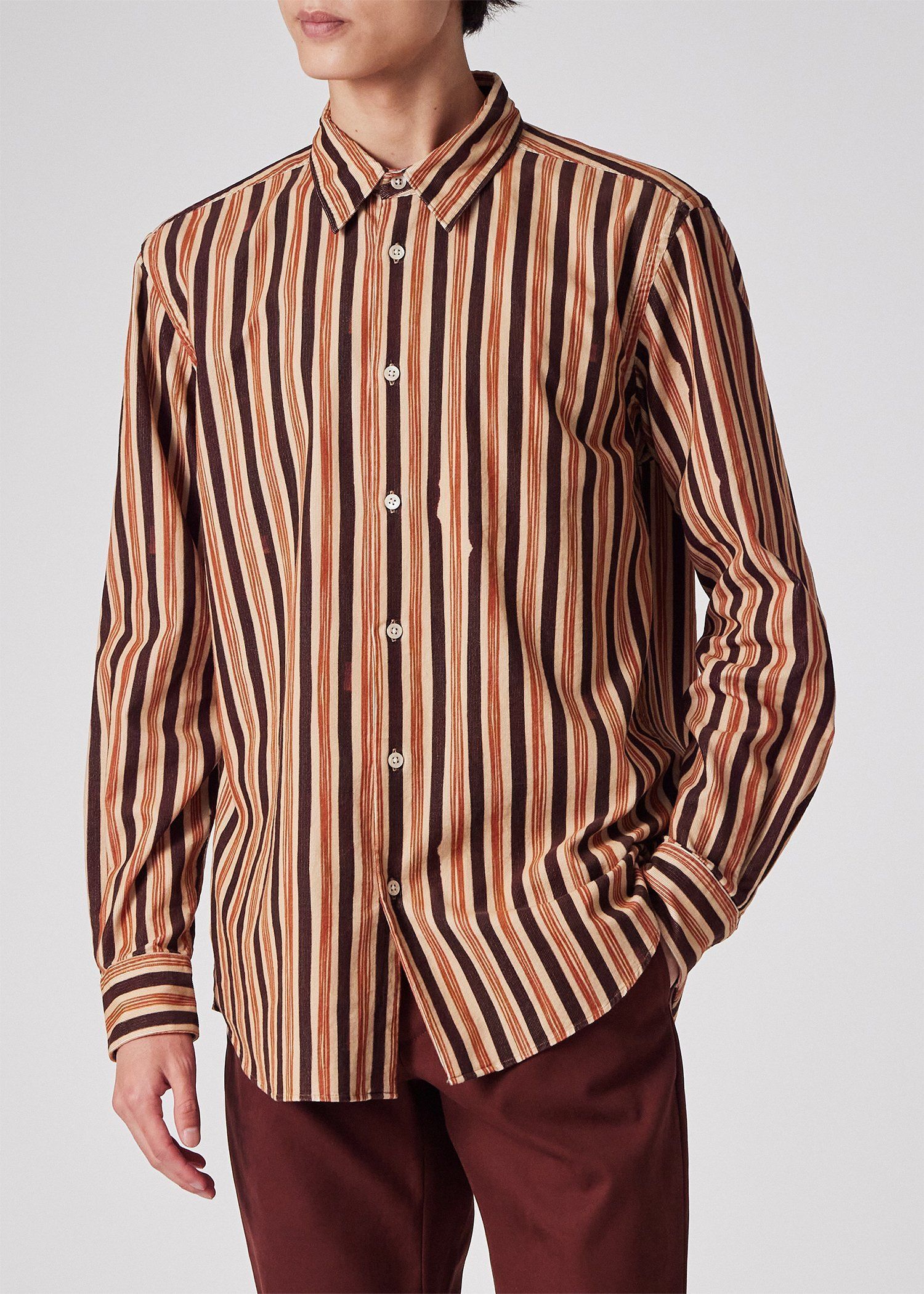 ハンドドローイングストライプ コーデュロイシャツ（ベージュ