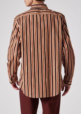 ハンドドローイングストライプ コーデュロイシャツ（ベージュ