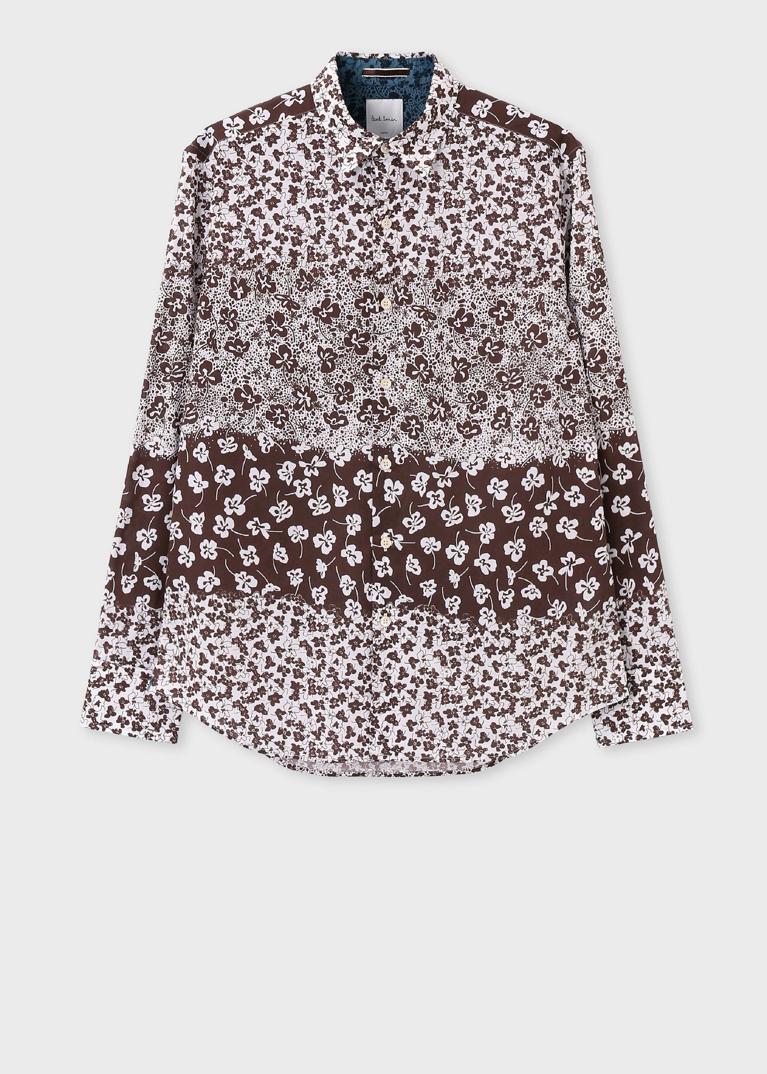 フローラルミックスパターン カジュアルシャツ（ブラウン