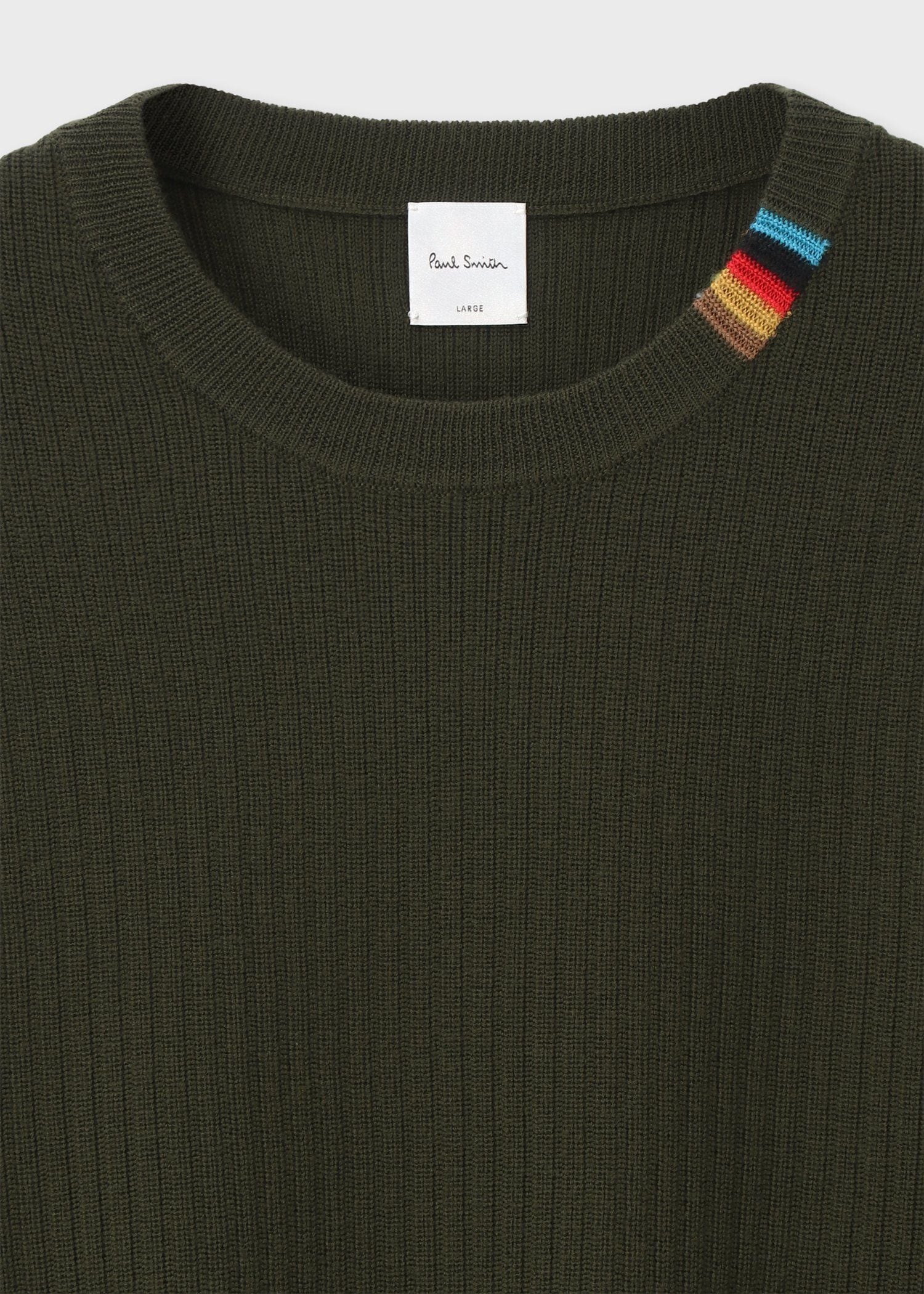 マルチカラーリブ クルーネックニット（ダークオリーブ） ｜ポール・スミス