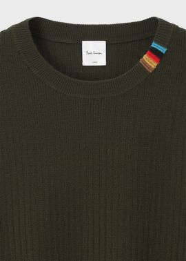 マルチカラーリブ クルーネックニット（ダークオリーブ） ｜ポール・スミス