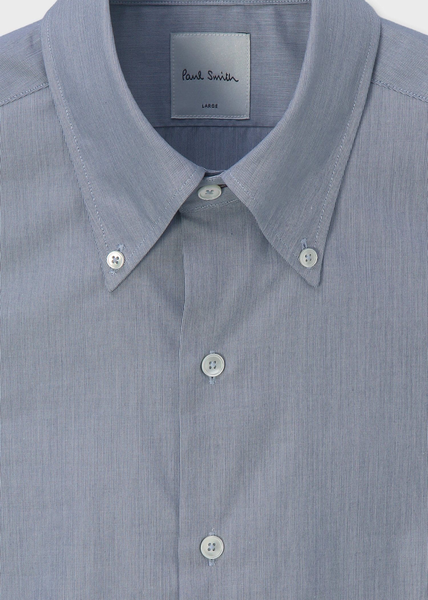 ヘアラインストライプ ボタンダウン ドレスシャツ（ネイビー