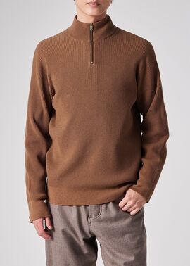 シグネチャーストライプテープ ハーフジップニット（ブラウン